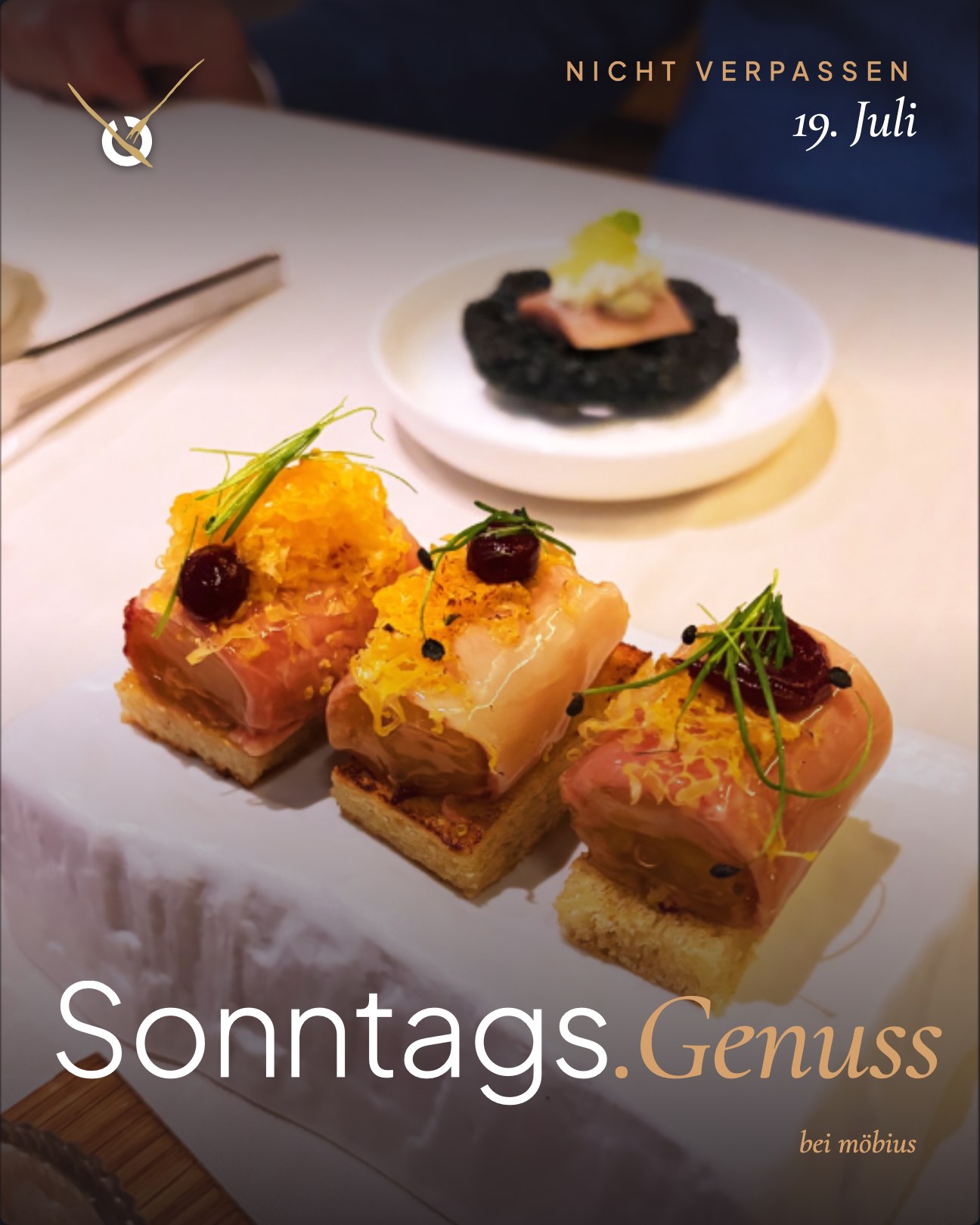 Sonntags.Genuss Plakat – Schnabeleien-Menü, 19. Juli